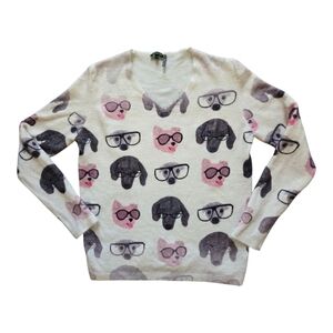 Tricotto Dog Print Sweater - Cream, Black, Pink